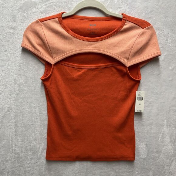 Maeve Tops - Maeve By Anthropologie Colorblock Top Womens XS Orange Cutout Pullover Tee NEW
